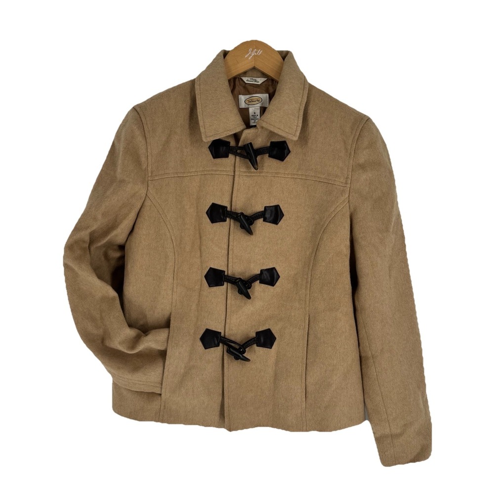 Talbots Camel Hair Toggle Fisherman Coat Tan Italy 4 Vintage Short Duffle Jacket